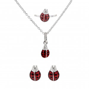 Parure Coccinelle Argent Rhodie 925  38 Cm
