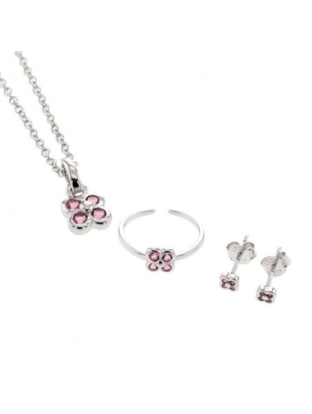 Parure Fleurs Oxydes Argent Rhodie 925  38 Cm