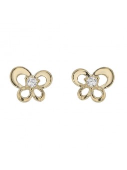 Boucles D'Oreilles Papillons Oxyde Or Jaune 9K 1011006 - Marque Collection Elsass Bijouterie    Oxyde De Zirconium