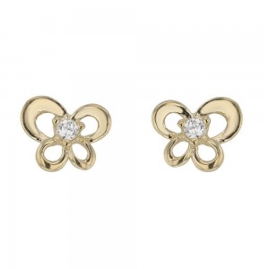 Boucles D'Oreilles Papillons Oxyde Or Jaune 9K 1011006 - Marque Collection Elsass Bijouterie    Oxyde De Zirconium