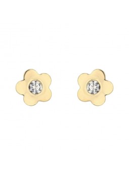 Boucles D'Oreilles Fleurs Oxyde Or Jaune 9K 1011008 - Marque Collection Elsass Bijouterie    Oxyde De Zirconium