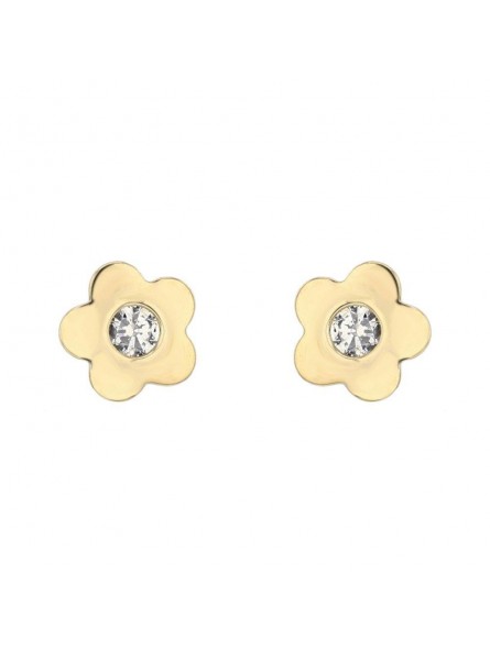 Boucles D'Oreilles Fleurs Oxyde Or Jaune 9K 1011008 - Marque Collection Elsass Bijouterie    Oxyde De Zirconium