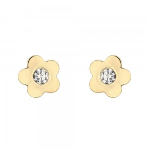 Boucles D'Oreilles Fleurs Oxyde Or Jaune 9K 1011008 - Marque Collection Elsass Bijouterie    Oxyde De Zirconium