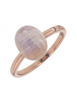 Bague Manhattan Prestige By Di Giorgio Pierre De Lune Cabochon, 1 Diamant Hsi Argent Rose 925