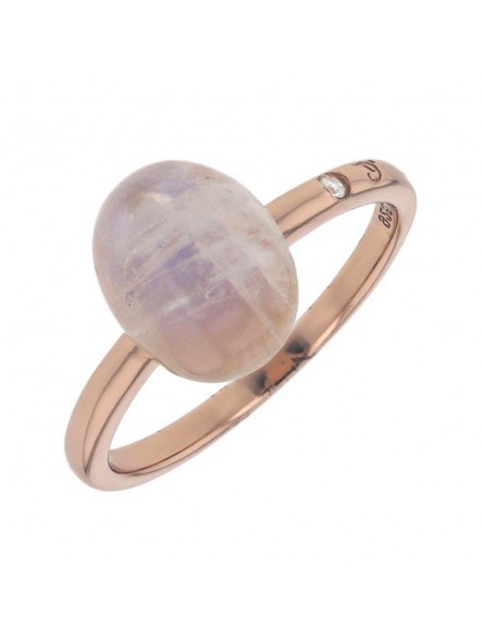 Bague Manhattan Prestige By Di Giorgio Pierre De Lune Cabochon, 1 Diamant Hsi Argent Rose 925
