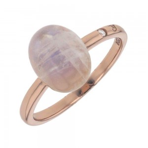Bague Manhattan Prestige By Di Giorgio Pierre De Lune Cabochon, 1 Diamant Hsi Argent Rose 925