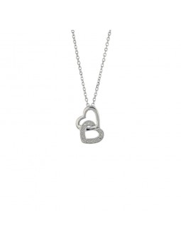 Collier En Or Blanc "Double Coeur" Diamant 1014987 - Marque Collection Elsass Bijouterie