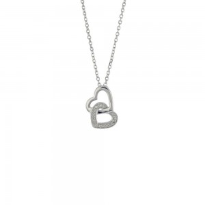 Collier En Or Blanc "Double Coeur" Diamant 1014987 - Marque Collection Elsass Bijouterie