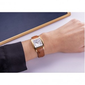 Montre Femme HERBELIN Luna Blanc Acier Doré Cuir Autruche - 17457P01GD