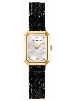 Montre Femme HERBELIN Octogone Blanc Nacre Acier Doré Cuir - 17446P19