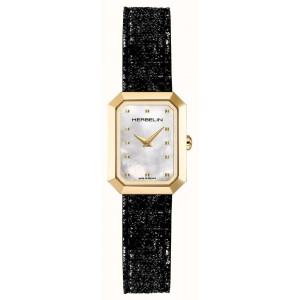 Montre Femme HERBELIN Octogone Blanc Nacre Acier Doré Cuir - 17446P19