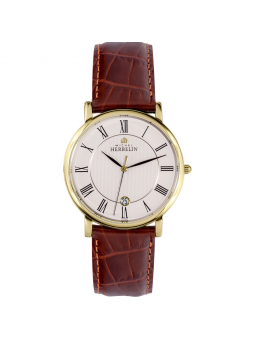 Montre Homme HERBELIN Classique Blanc PVD Or Jaune Cuir - 12248P08MA