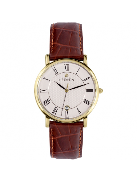 Montre Homme HERBELIN Classique Blanc PVD Or Jaune Cuir - 12248P08MA Montre Homme HERBELIN Classique Blanc PVD Or Jaune Cuir - 12248P08MA