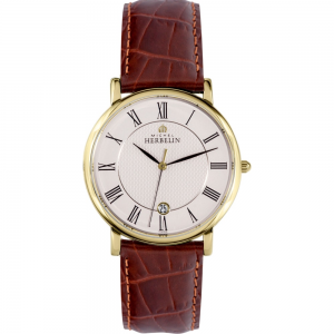 Montre Homme HERBELIN Classique Blanc PVD Or Jaune Cuir - 12248P08MA