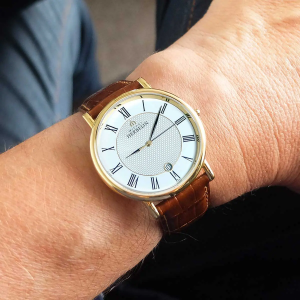Montre Homme HERBELIN Classique Blanc PVD Or Jaune Cuir - 12248P08MA