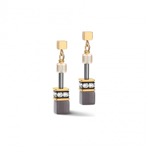 Boucles D'Oreille Coeur De Lion Pendantes Geocube Argenté Gris Or - 2839211216