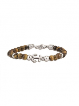 Bracelet Officina Homme Oeil De Tigre Et Ancre Oi002 - Marque Officina  Acier - Couleur Blanc