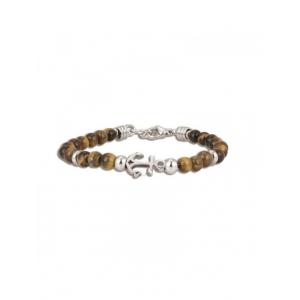 Bracelet Officina Homme Oeil De Tigre Et Ancre Oi002 - Marque Officina  Acier - Couleur Blanc