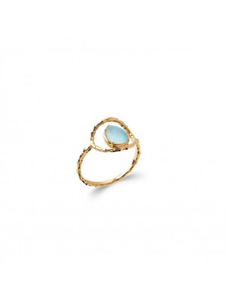 Bague Taille 54 - Pierre Bleue - Plaqué Or