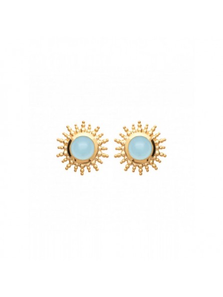 Boucles D'Oreilles Soleil Pierres Bleues - Plaqué Or
