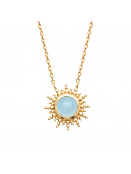Collier Avec Pendentif Soleil Et Pierre Bleue - Plaqué Or