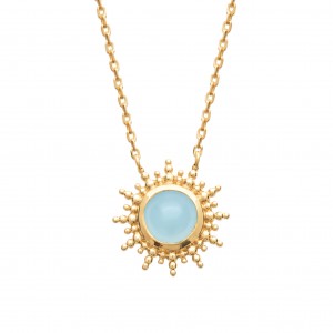 Collier Avec Pendentif Soleil Et Pierre Bleue - Plaqué Or
