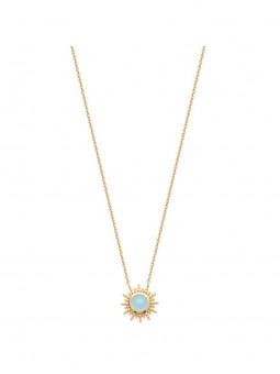 Collier Avec Pendentif Soleil Et Pierre Bleue - Plaqué Or