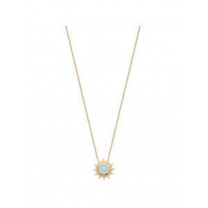 Collier Avec Pendentif Soleil Et Pierre Bleue - Plaqué Or
