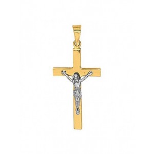 Boucles D'Oreilles Croix Christ 2 Ors 1000831 - Marque Collection Elsass Bijouterie  Or 750/1000 - Couleur Bicolore -