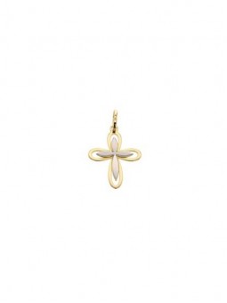 Boucles D'Oreilles Croix , Bicolore 750 1010516 - Marque Collection Elsass Bijouterie