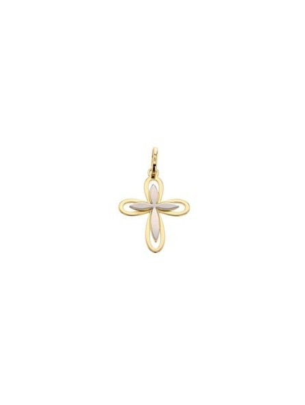 Boucles D'Oreilles Croix , Bicolore 750 1010516 - Marque Collection Elsass Bijouterie