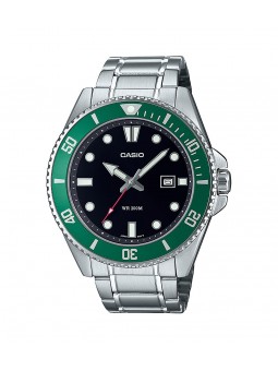 Casio - Montre cadran noire bracelet acier  - Ref MDV-107D-3AVEF