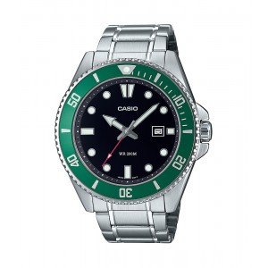 Casio - Montre cadran noire bracelet acier  - Ref MDV-107D-3AVEF