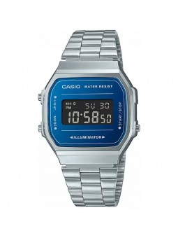 Casio - Montre vintage bleue bracelet acier  - Ref A168WEM-2BEF