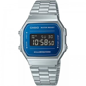 Casio - Montre vintage bleue bracelet acier  - Ref A168WEM-2BEF