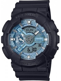 Casio - Montre G-Shock bleue bracelet résine noir - Ref GA-110CD-1A2ER