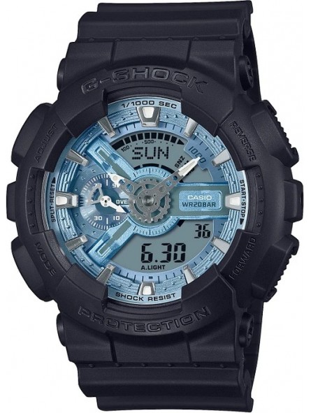 Casio - Montre Homme - G-Shock Classic - silicone noir - cadran bleu - Ref GA-110CD-1A2ER