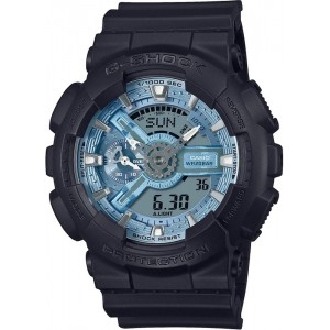 Casio - Montre G-Shock bleue bracelet résine noir - Ref GA-110CD-1A2ER