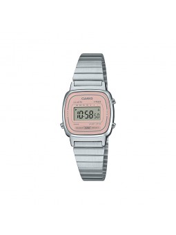 Casio - Montre vintage cadran rose bracelet acier  - Ref LA670WEA-4A2EF