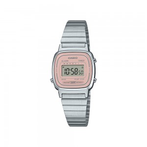 Casio - Montre vintage cadran rose bracelet acier  - Ref LA670WEA-4A2EF