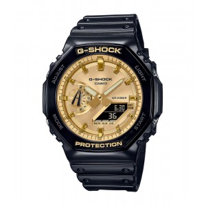 Casio - Montre cadran doré bracelet résine noir - Ref GA-2100GB-1AER