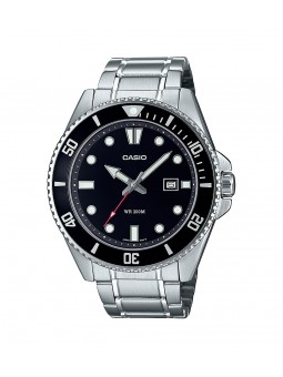 Casio - Montre cadran noire bracelet acier  - Ref MDV-107D-1A1VEF