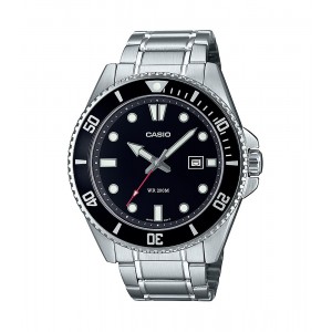 Casio - Montre cadran noire bracelet acier  - Ref MDV-107D-1A1VEF