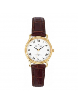 Certus - Montre cadran blanc bracelet cuir marron - Ref 646241