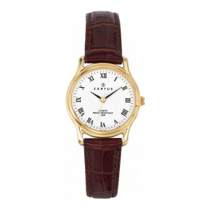 Certus - Montre cadran blanc bracelet cuir marron - Ref 646241