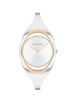 Calvin Klein - Montre Sculptural cadran blanc bracelet acier bicolore - Ref 25200424