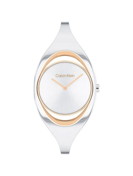 Calvin Klein - Montre Sculptural cadran blanc bracelet acier bicolore - Ref 25200424