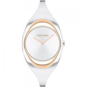 Calvin Klein - Montre Sculptural cadran blanc bracelet acier bicolore - Ref 25200424