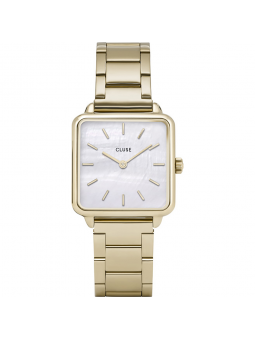 Cluse - Montre la Tétragone cadran blanc bracelet acier doré - Ref CL60026S