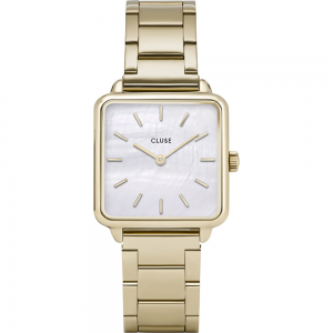 Cluse - Montre la Tétragone cadran blanc bracelet acier doré - Ref CL60026S